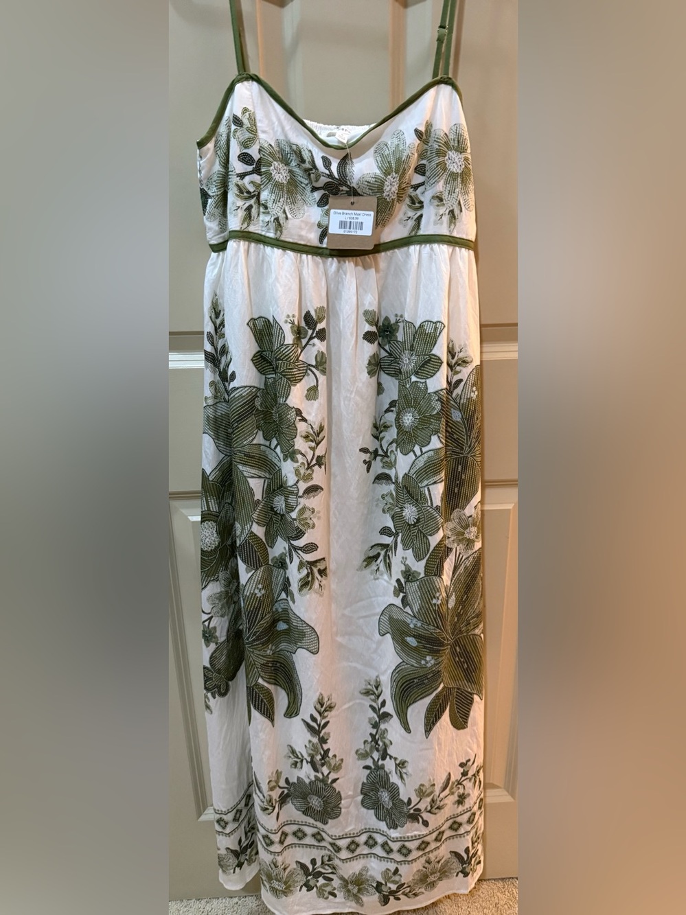 Blu Pepper White Curtain Panel with Olive Green Floral Print
